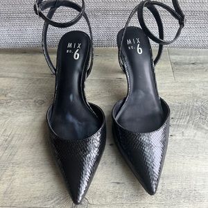 Mix No. 6 Black Snakeskin Kitten Heels